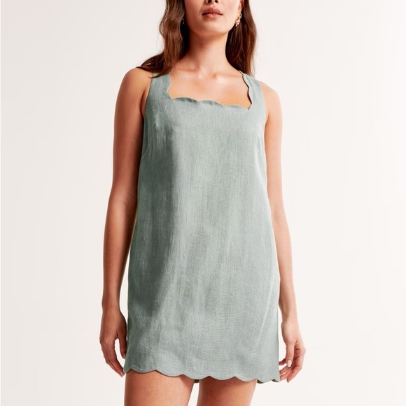 Abercrombie Premium Linen Scalloped Mini Dress - Picture 1 of 7